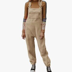 Mountain Cabin Khaki/Beige Fleece Overalls